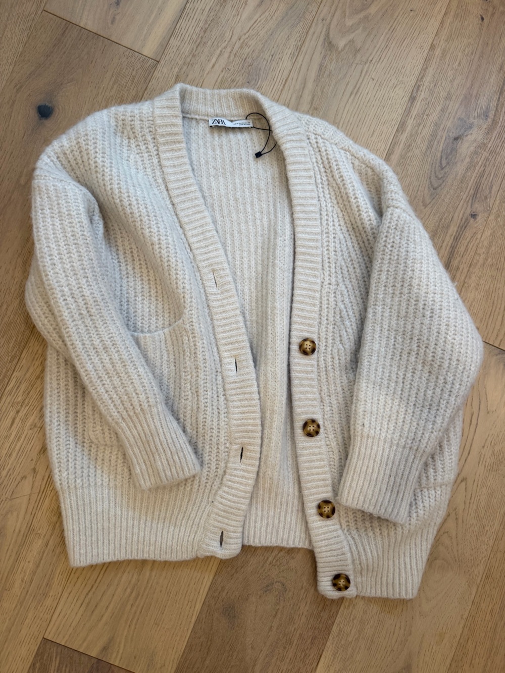 Zara Cream Knit Belted Cardigan - Picture 4 of 7